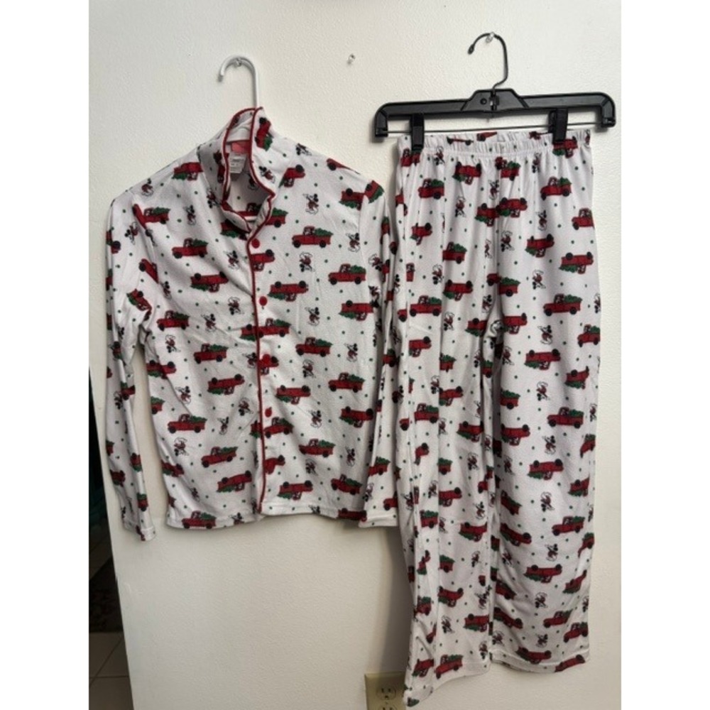 Disney Mickey Mouse Christmas Fleece Pajama Set Kids Size 12 Red Truck Holiday